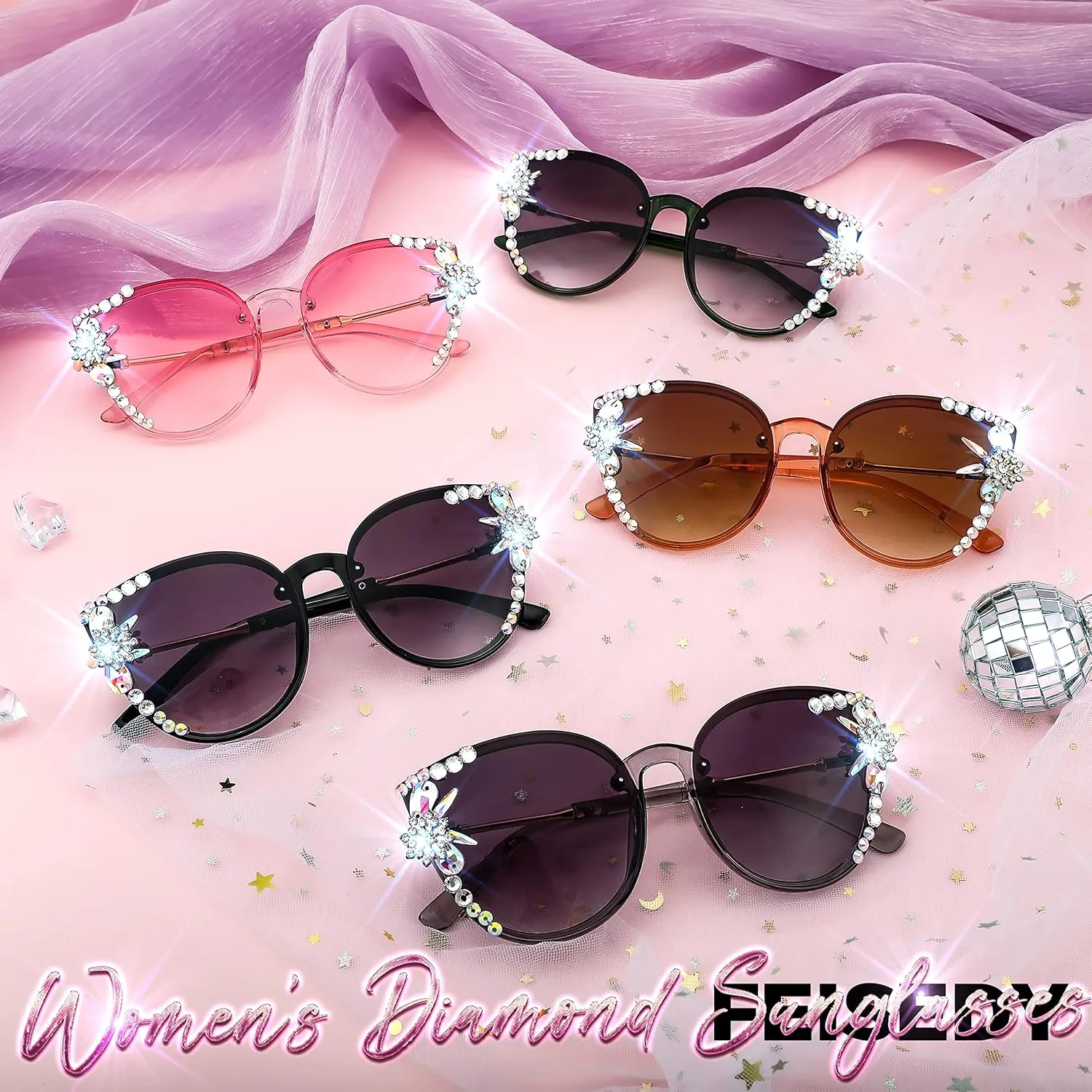FEISEDY Women Diamond Sunglasses Cat Eye Oversized Gradient Lens Sparkling Vintage Sunglasses B2964