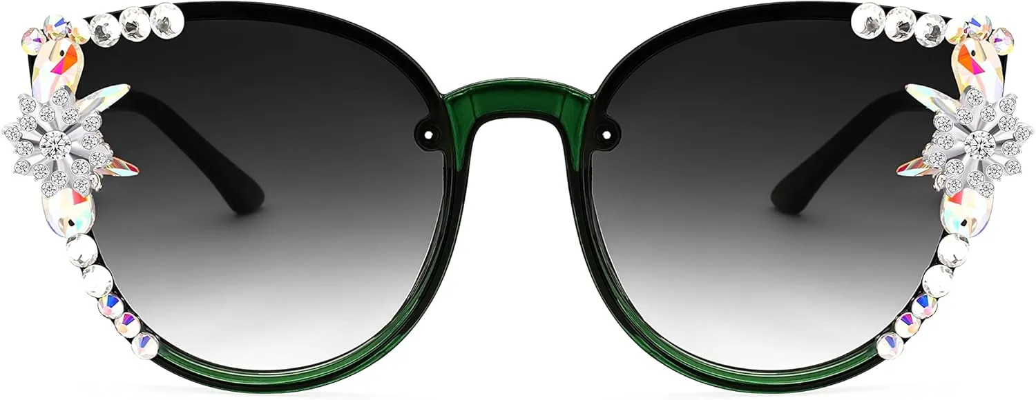 FEISEDY Women Diamond Sunglasses Cat Eye Oversized Gradient Lens Sparkling Vintage Sunglasses B2964