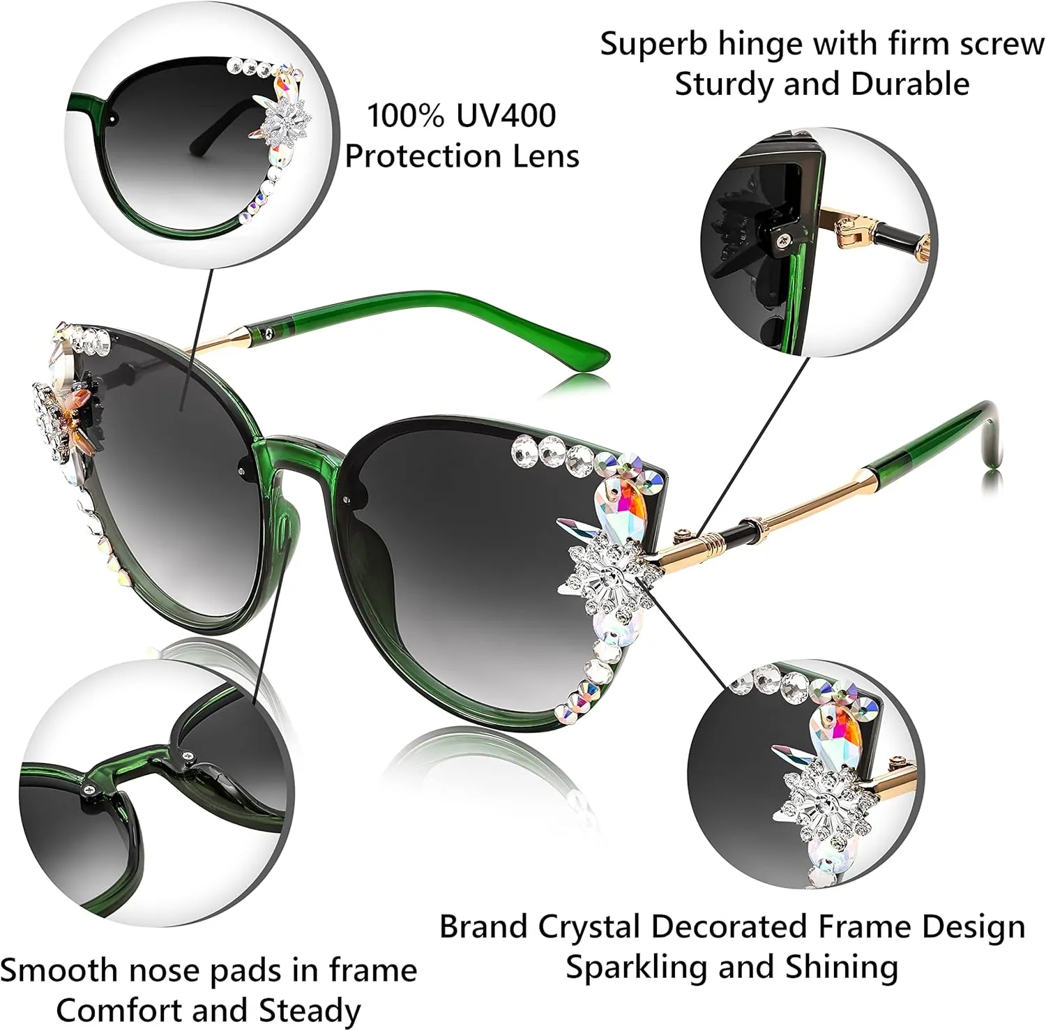 FEISEDY Women Diamond Sunglasses Cat Eye Oversized Gradient Lens Sparkling Vintage Sunglasses B2964