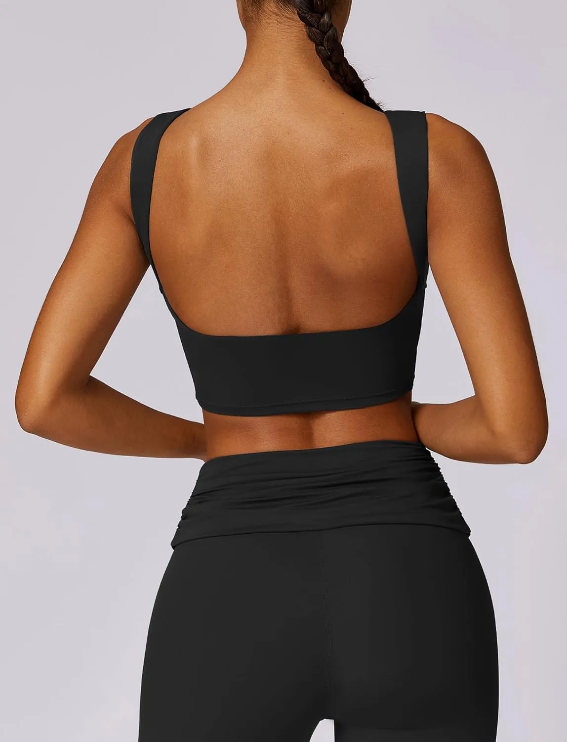 FEOYA Women Elegant Boat Neck Workout Bra Tank Top Open Back Push Up Sports Bra Built-in Shelf Bra Crop Top