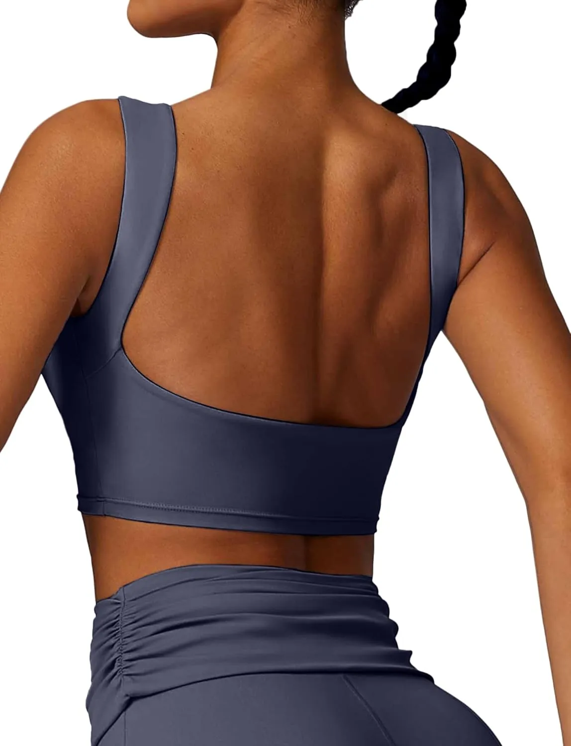 FEOYA Women Elegant Boat Neck Workout Bra Tank Top Open Back Push Up Sports Bra Built-in Shelf Bra Crop Top