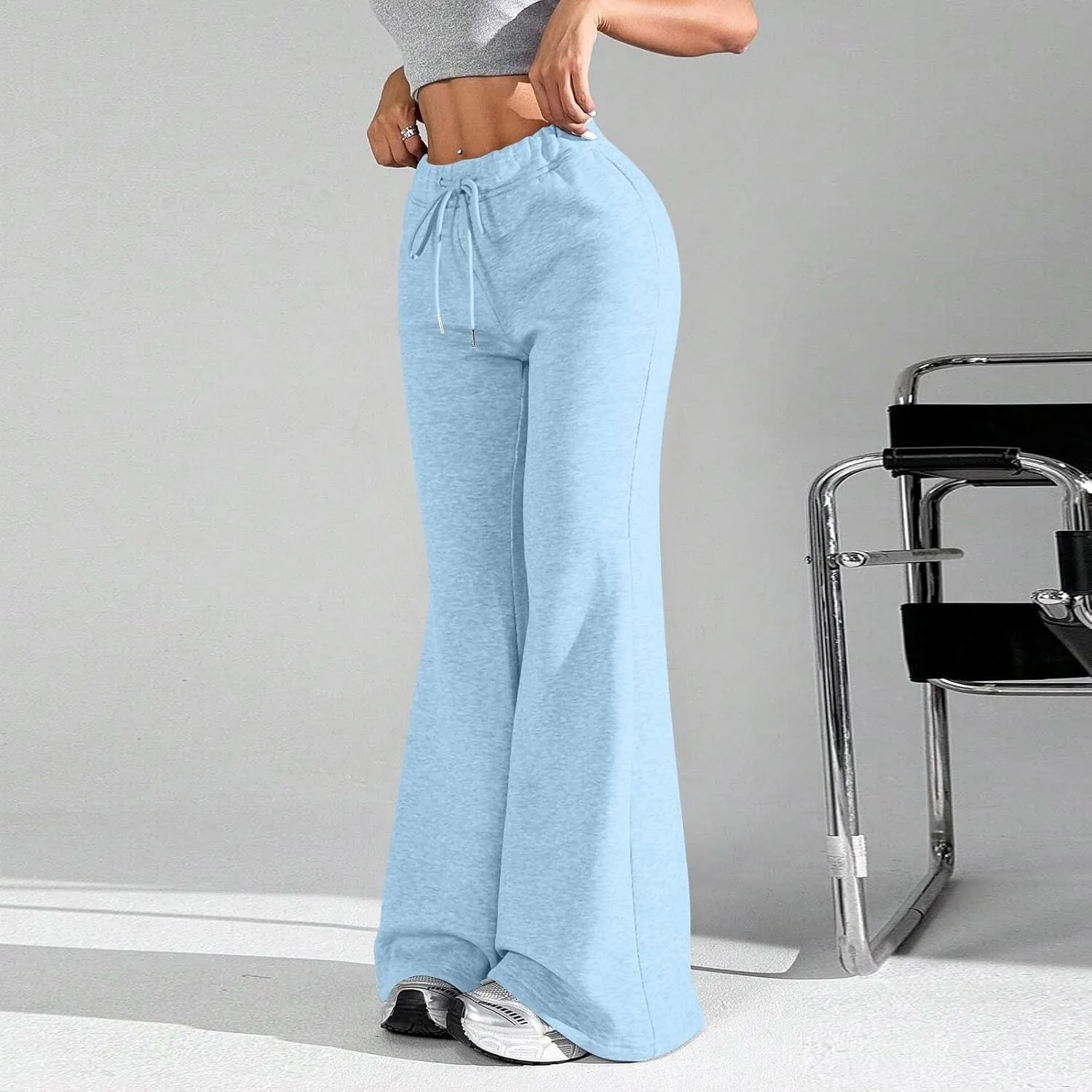 Flare Wide Leg Sweatpants Women Elastic High Waisted Joggers with Pockets Comfy Athletic Lounge Pants Sweats