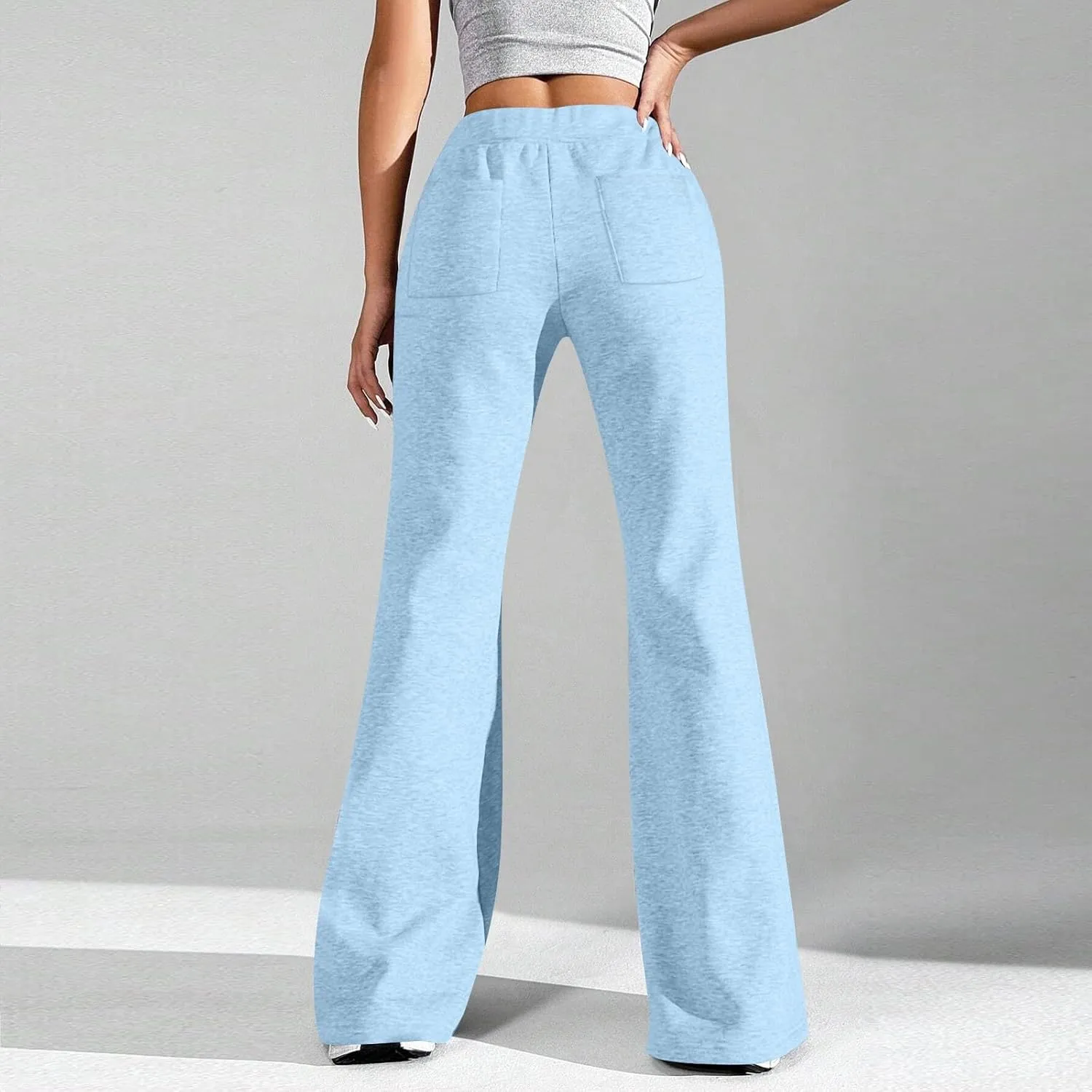 Flare Wide Leg Sweatpants Women Elastic High Waisted Joggers with Pockets Comfy Athletic Lounge Pants Sweats