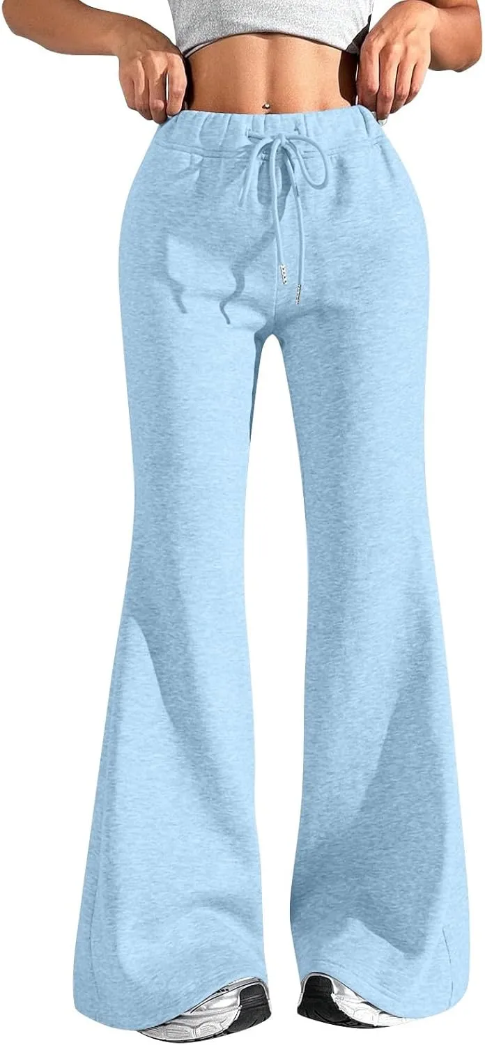 Flare Wide Leg Sweatpants Women Elastic High Waisted Joggers with Pockets Comfy Athletic Lounge Pants Sweats