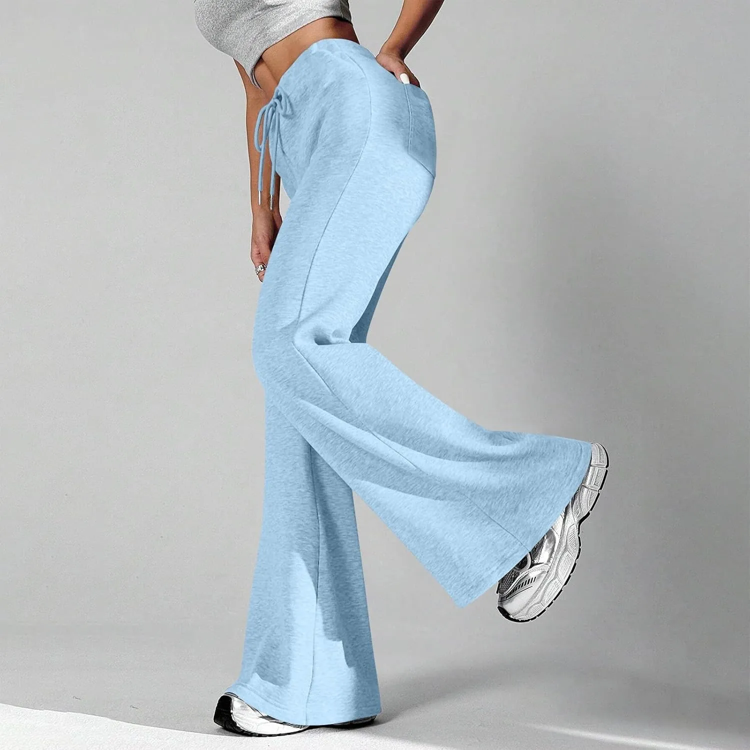 Flare Wide Leg Sweatpants Women Elastic High Waisted Joggers with Pockets Comfy Athletic Lounge Pants Sweats