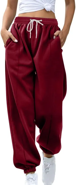 Fleece Joggers for Women Ankle Athletic Pants with Pockets Loose Sweatpants High Waisted Sweat Pull on Jogger Pants