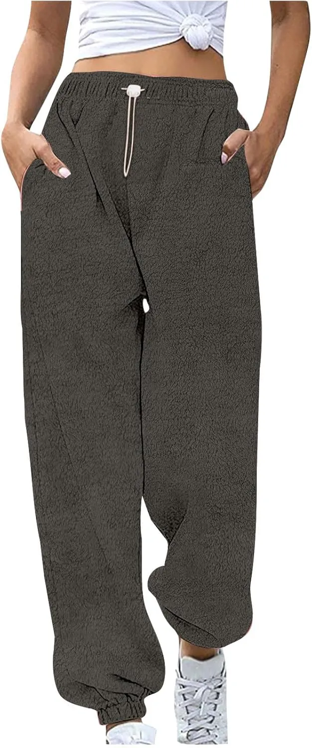 Fleece Sherpa Pajama Pants for Women 2024 Casual Fuzzy Warm Sweatpants Comfy Fluffy Lounge Sleepwear with Pockets