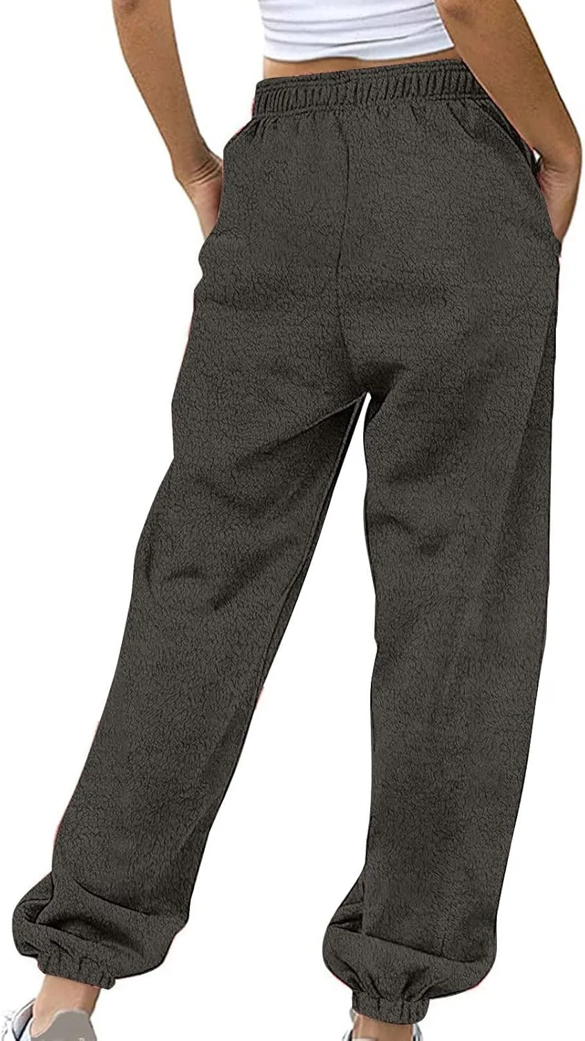 Fleece Sherpa Pajama Pants for Women 2024 Casual Fuzzy Warm Sweatpants Comfy Fluffy Lounge Sleepwear with Pockets