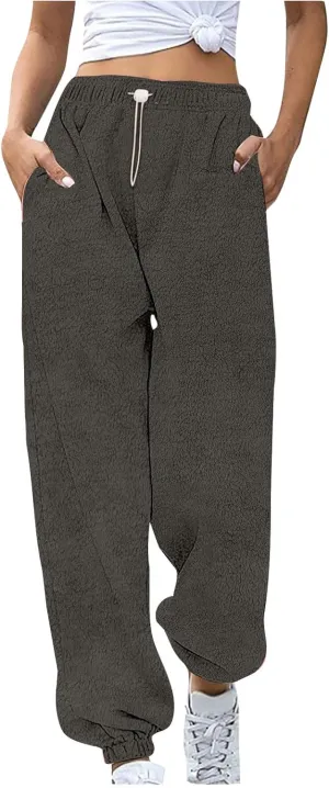 Fleece Sherpa Pajama Pants for Women 2024 Casual Fuzzy Warm Sweatpants Comfy Fluffy Lounge Sleepwear with Pockets