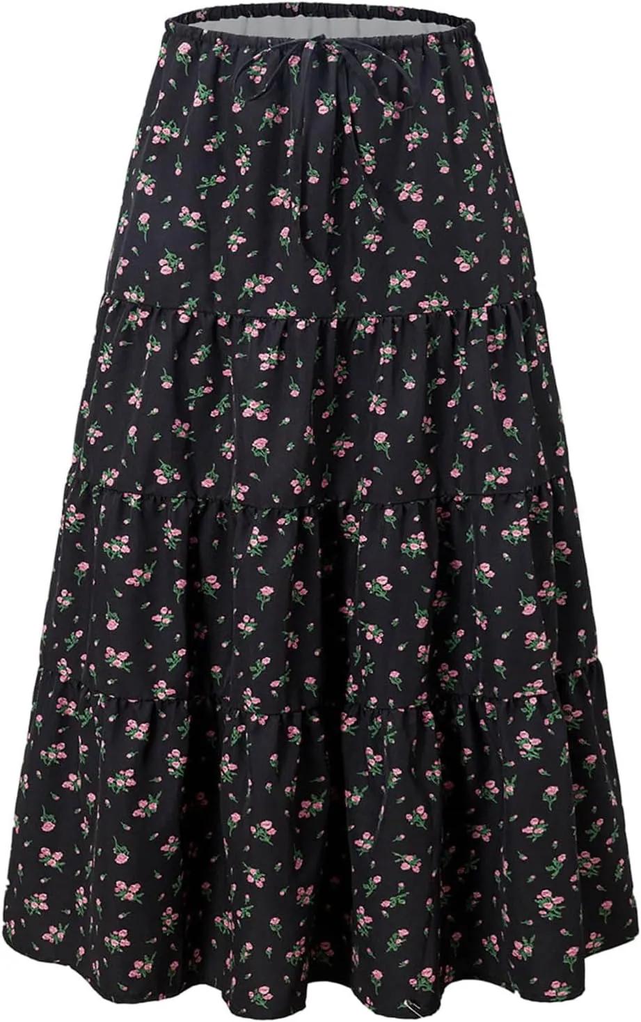 Floral Boho Maxi Skirts for Women 2025 Summer Vacation Elastic High Waisted Flowy A-Line Swing Skirt