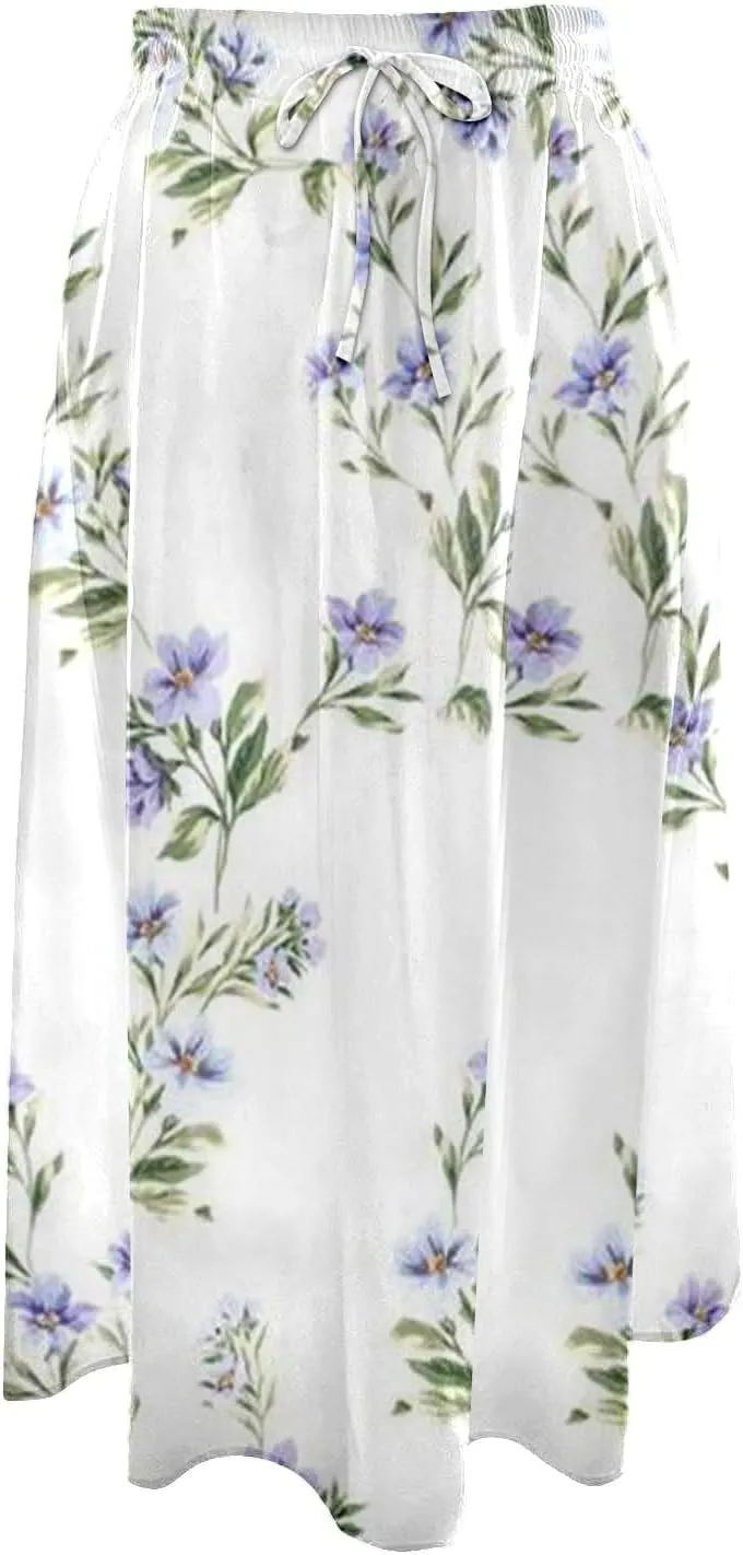 Floral Skirts for Women Casual Drawstring Elastic Waisted A-Line Boho Beach Vacation Skirt with Pockets