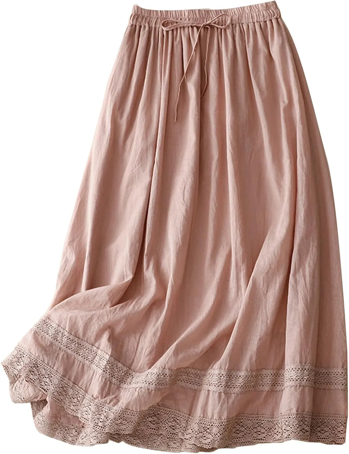 Flowy Cotton Linen Skirt for Women High Waist Drawstring Maxi Skirts Lightweight Casual Boho Skirt Clothes