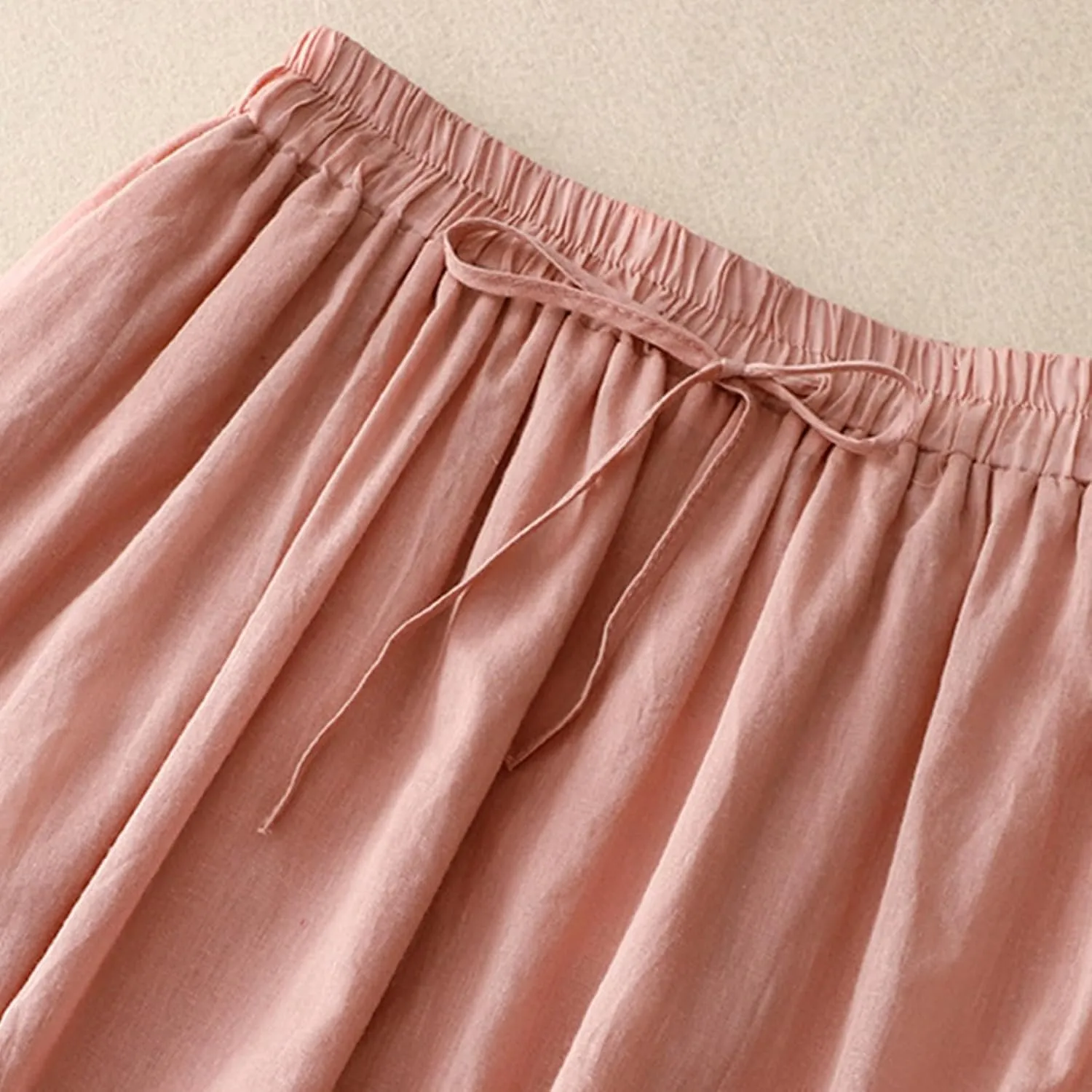 Flowy Cotton Linen Skirt for Women High Waist Drawstring Maxi Skirts Lightweight Casual Boho Skirt Clothes