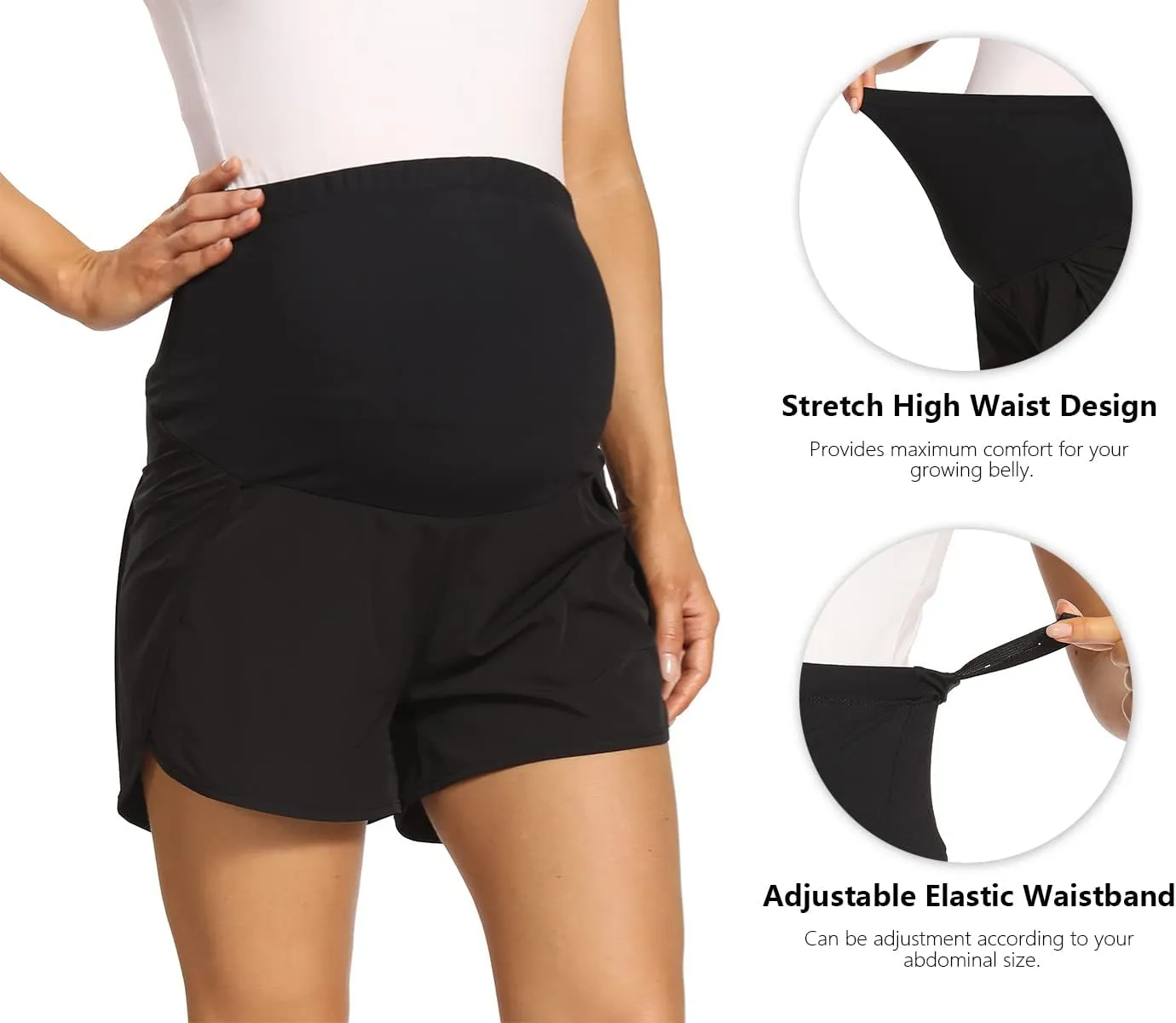 Foucome Women's Maternity Workout Shorts Over The Belly Quick-Dry Athletic Sports Running Shorts