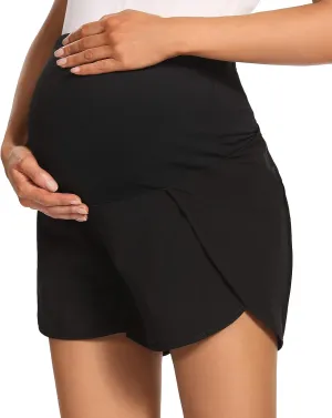 Foucome Women's Maternity Workout Shorts Over The Belly Quick-Dry Athletic Sports Running Shorts
