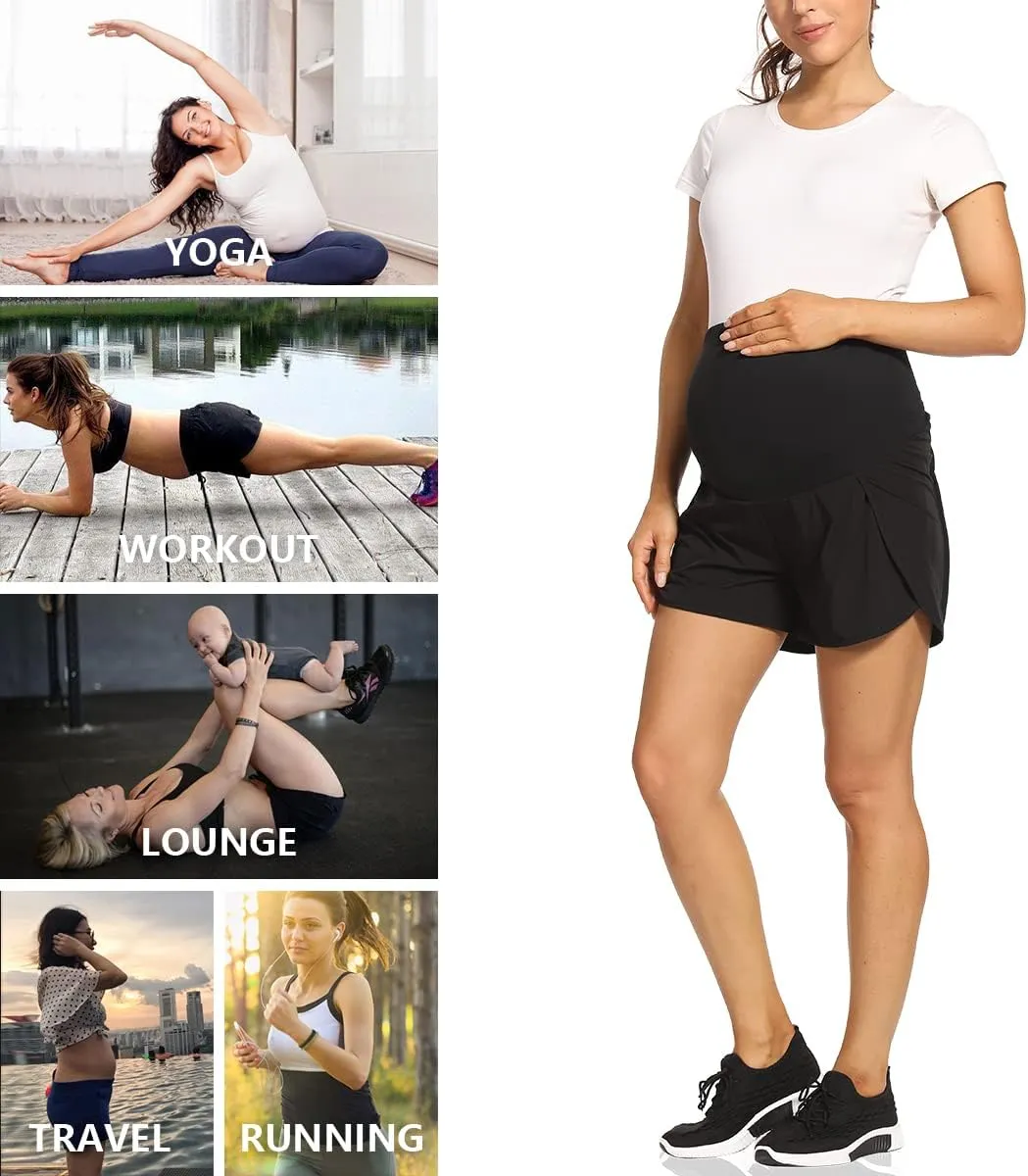 Foucome Women's Maternity Workout Shorts Over The Belly Quick-Dry Athletic Sports Running Shorts