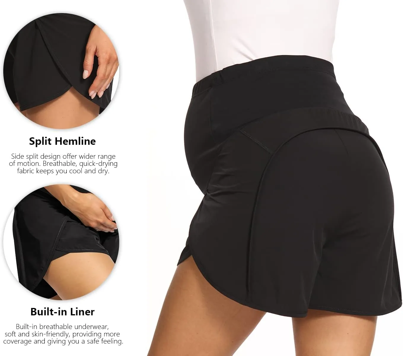 Foucome Women's Maternity Workout Shorts Over The Belly Quick-Dry Athletic Sports Running Shorts