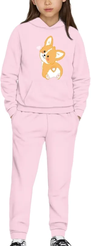 Girls' Active Sweatsuit - 2 Piece Casual Hoodie Sweatshirt and Jogger Sweatpants - Activewear Tracksuit for Girls