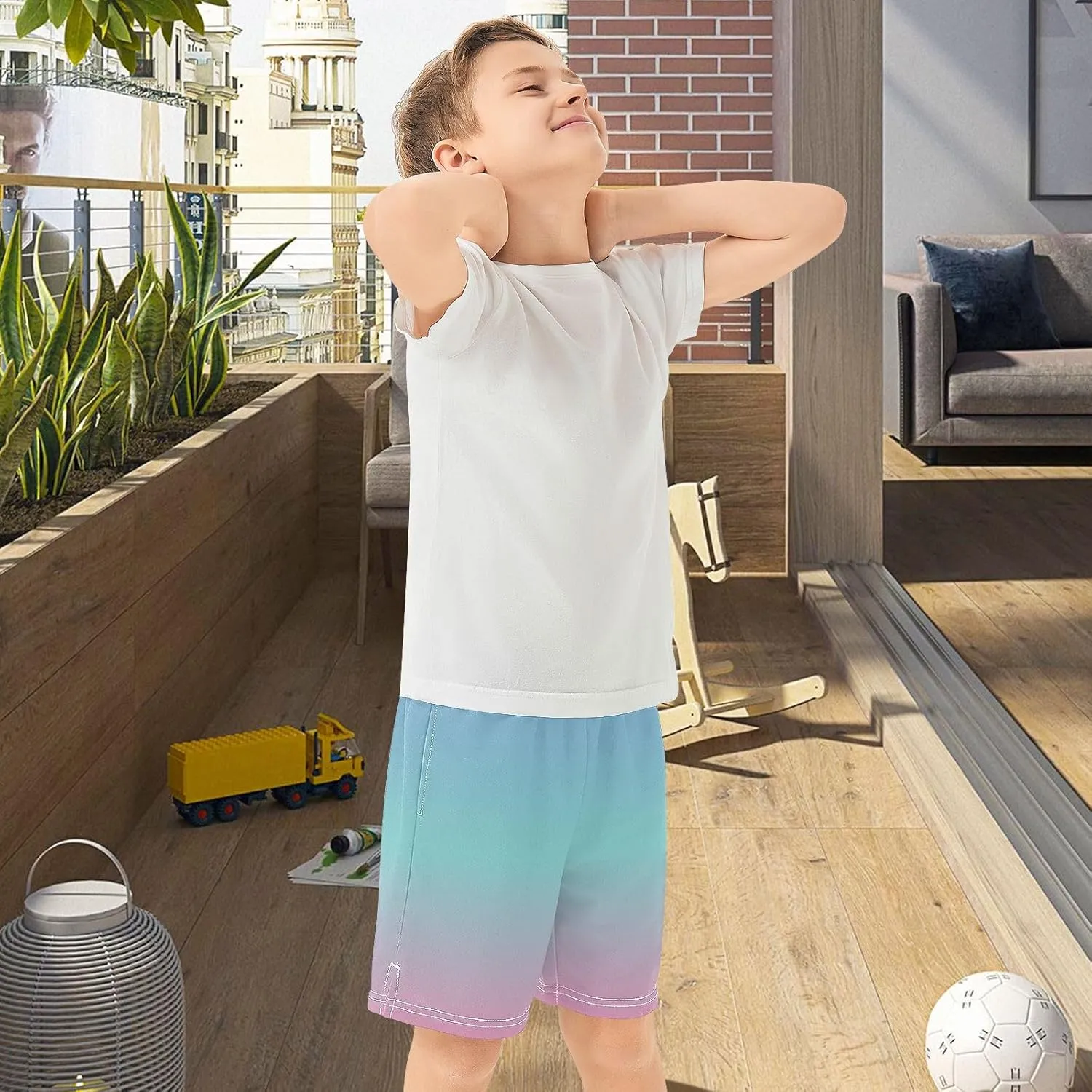 Gradient Boys Athletic Shorts Quick Dry Kids Active Hiking Shorts with Pockets