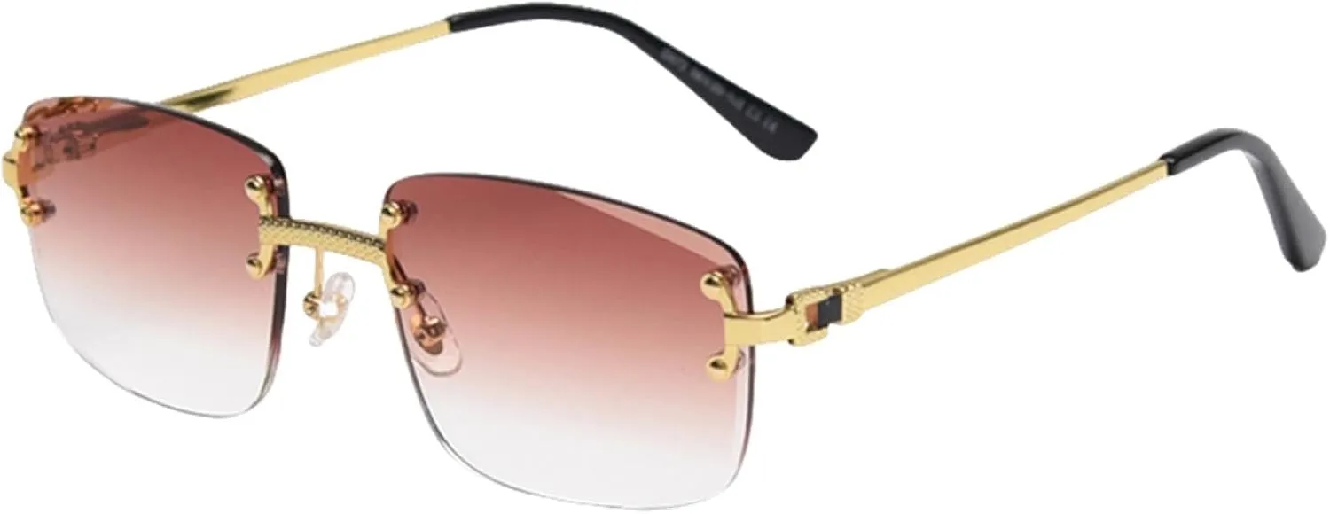 Gradient Lens Metal Sunglasses Rimless Blue Uv400 Brown Women Sun Glasses for Men