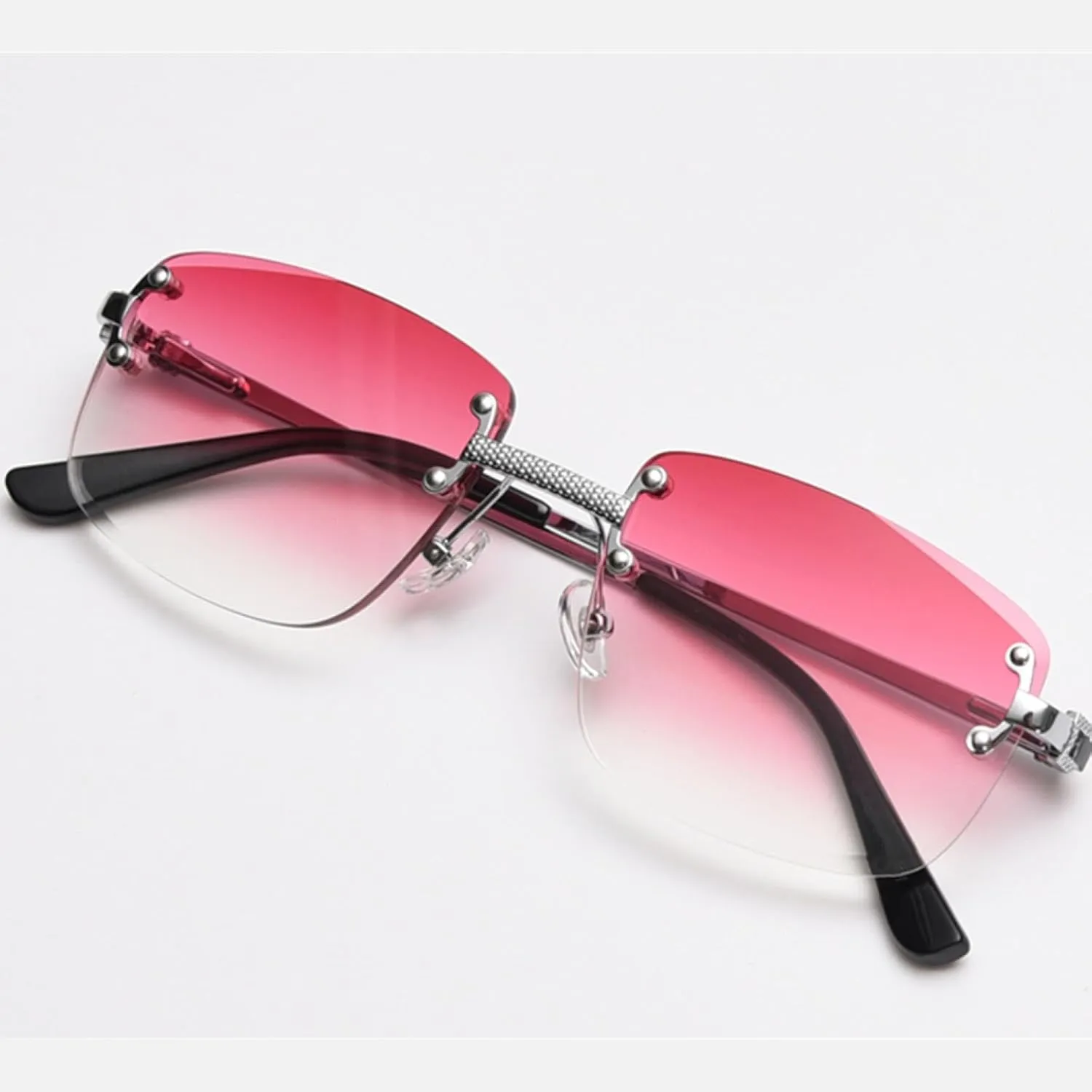 Gradient Lens Metal Sunglasses Rimless Blue Uv400 Brown Women Sun Glasses for Men