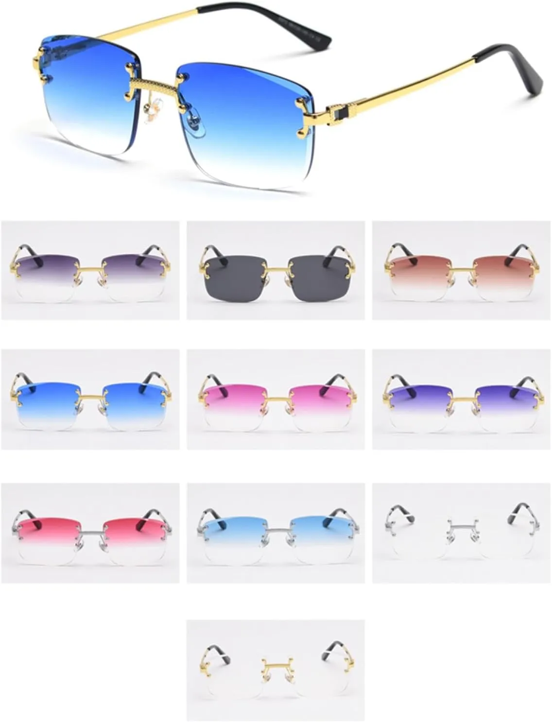 Gradient Lens Metal Sunglasses Rimless Blue Uv400 Brown Women Sun Glasses for Men