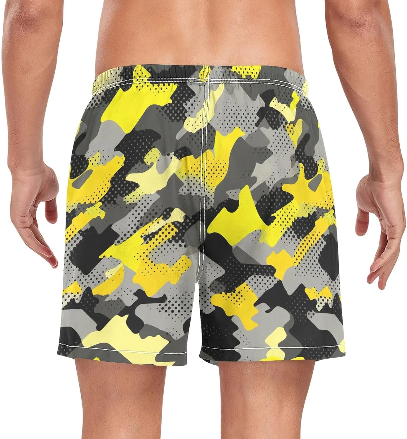 Gray Yellow Camouflage Mens Athletic Shorts Quick Dry Lightweight Workout Shorts