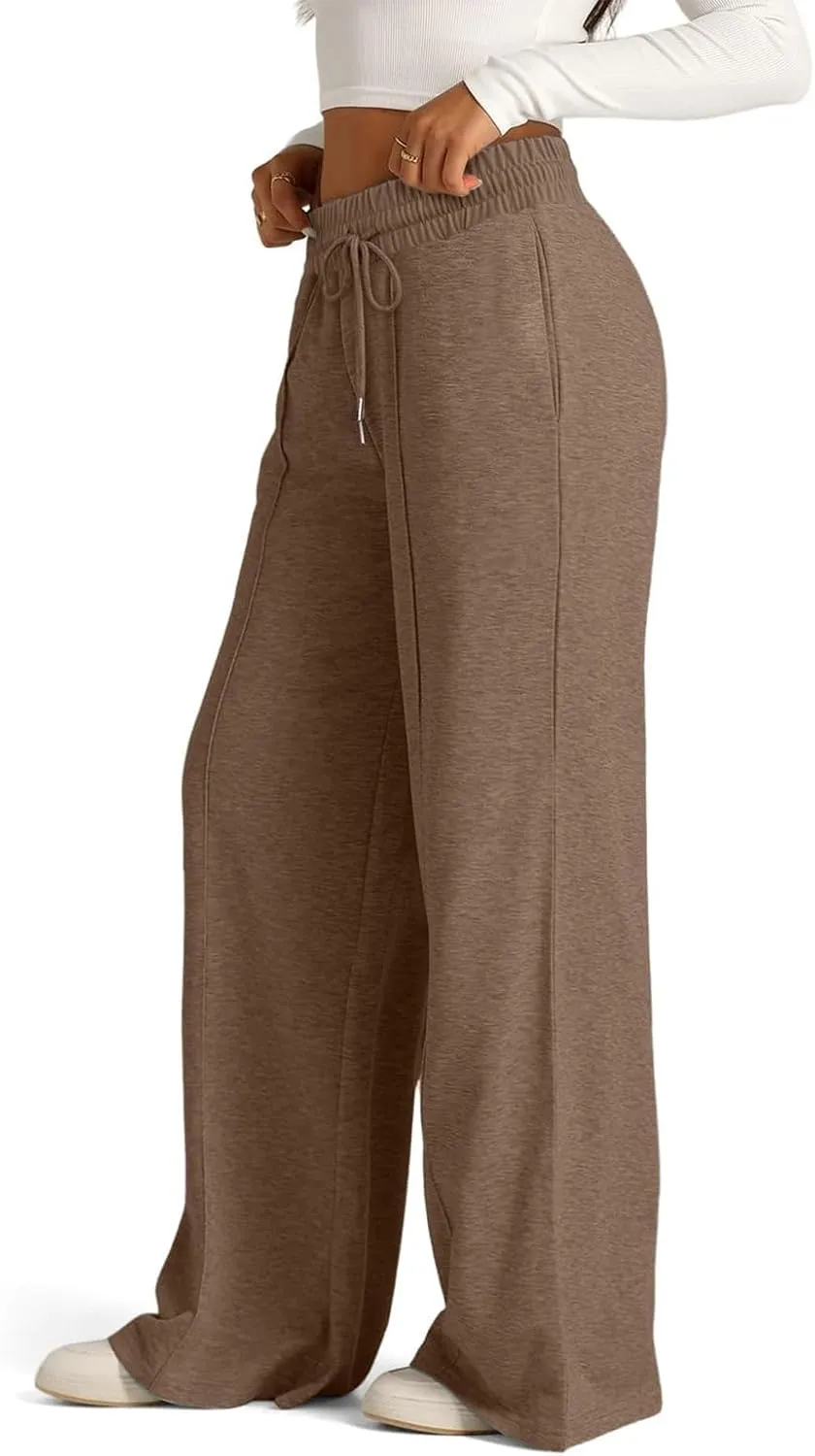 Gumipy Women Wide Leg Sweatpants Casual High Waisted Joggers Comfy Baggy Sweatpants Drawstring Lounge Pants with Pockets