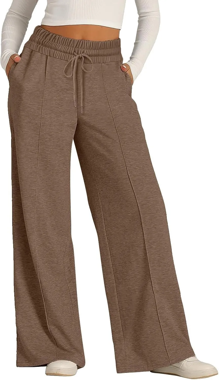 Gumipy Women Wide Leg Sweatpants Casual High Waisted Joggers Comfy Baggy Sweatpants Drawstring Lounge Pants with Pockets