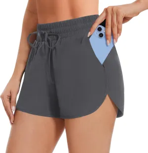 High Waisted Running Shorts for Women with Pockets, 2.5" Black Athletic Workout Gym Yoga Spandex Dolphin Shorts