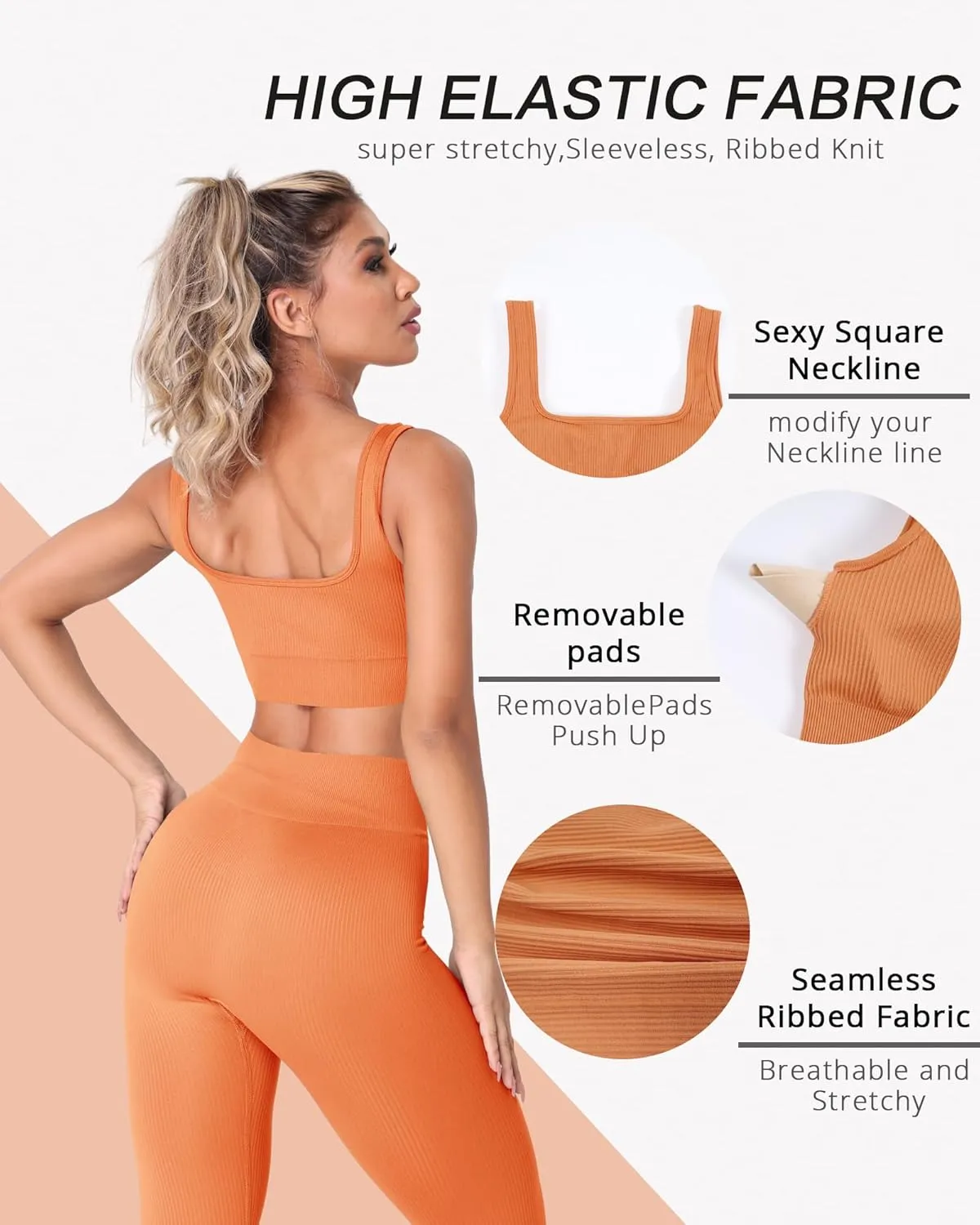 HORISUN Workout Sets for Women 2 Piece Outfits Seamless Ribbed Crop Tank Top Sports Bra High Waist Biker Shorts Yoga Leggings