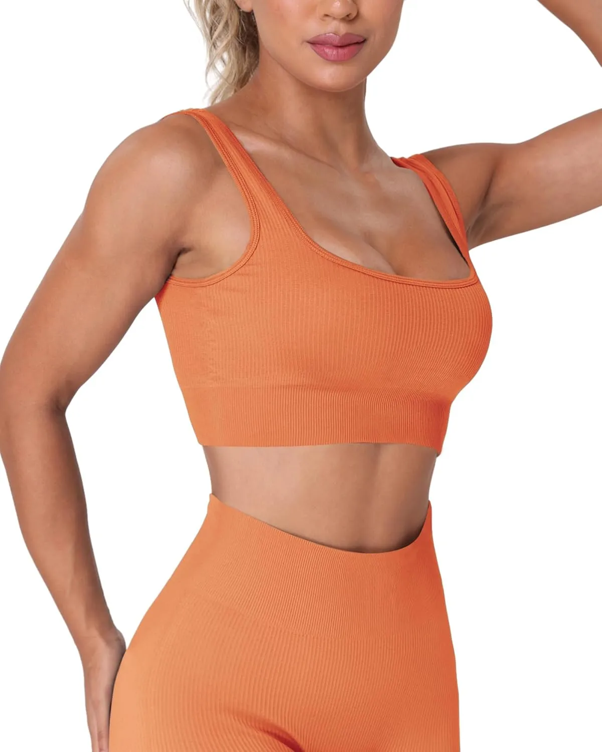 HORISUN Workout Sets for Women 2 Piece Outfits Seamless Ribbed Crop Tank Top Sports Bra High Waist Biker Shorts Yoga Leggings