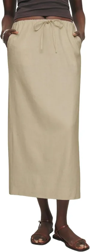 IDEALSANXUN Womens Cotton Linen Skirts Trendy Elastic Waist Drawstring Long Skirts with Slit