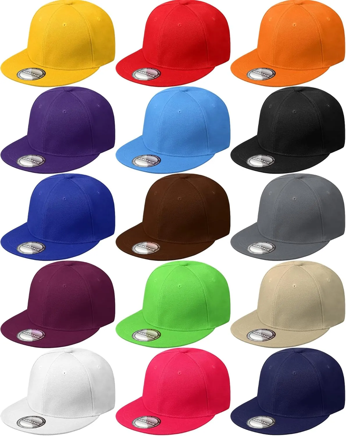 JaGely 15 Pack Snapback Hats for Men Hip Hop Style Hats Solid Baseball Adjustable Snapback Cap Flat Brim Baseball Caps(Fresh Colors)
