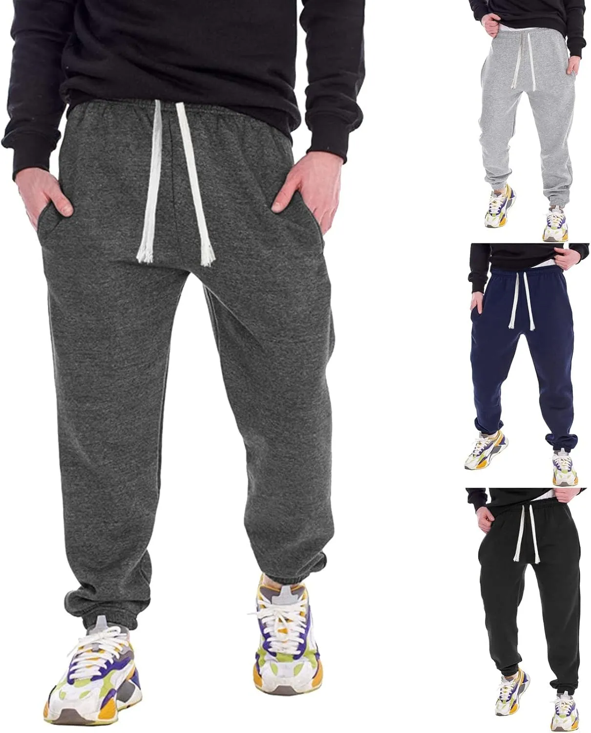Joggers for Men 3 Pack Mens Heavyweight Cargo Fleece Sweatpants Athletic Running Fashion Trousers Drawstring