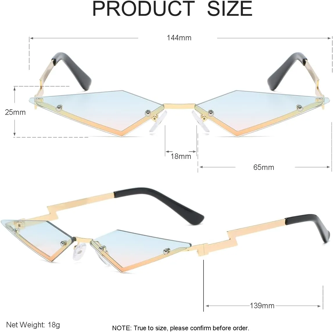 JOVAKIT Rimless Lozenge Sunglasses for Women Men Fashion Polygon Sun Glasses Metal Frame Rave Party Halloween Eyeglasses