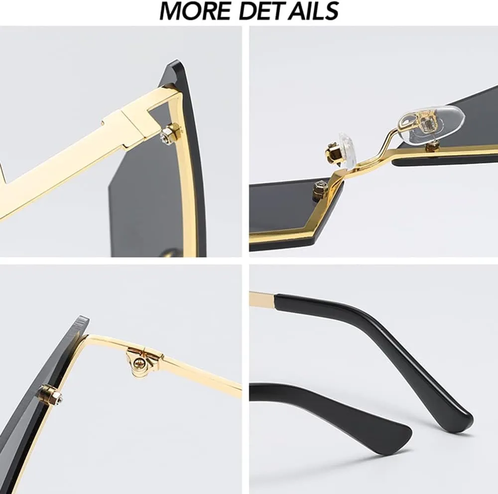 JOVAKIT Rimless Lozenge Sunglasses for Women Men Fashion Polygon Sun Glasses Metal Frame Rave Party Halloween Eyeglasses