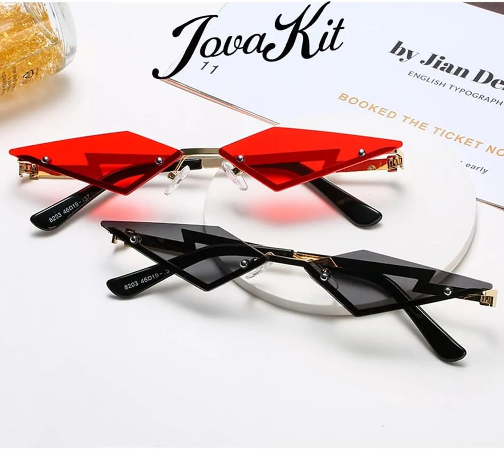 JOVAKIT Rimless Lozenge Sunglasses for Women Men Fashion Polygon Sun Glasses Metal Frame Rave Party Halloween Eyeglasses