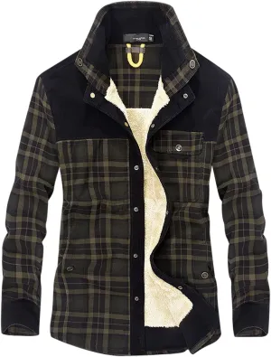 LCMTWX Men's Hooded Shirt Jacket Plaid Print Lapel Button Down Pocket Long Sleeve Shirt Patchwork Jacket Coat with Zipper