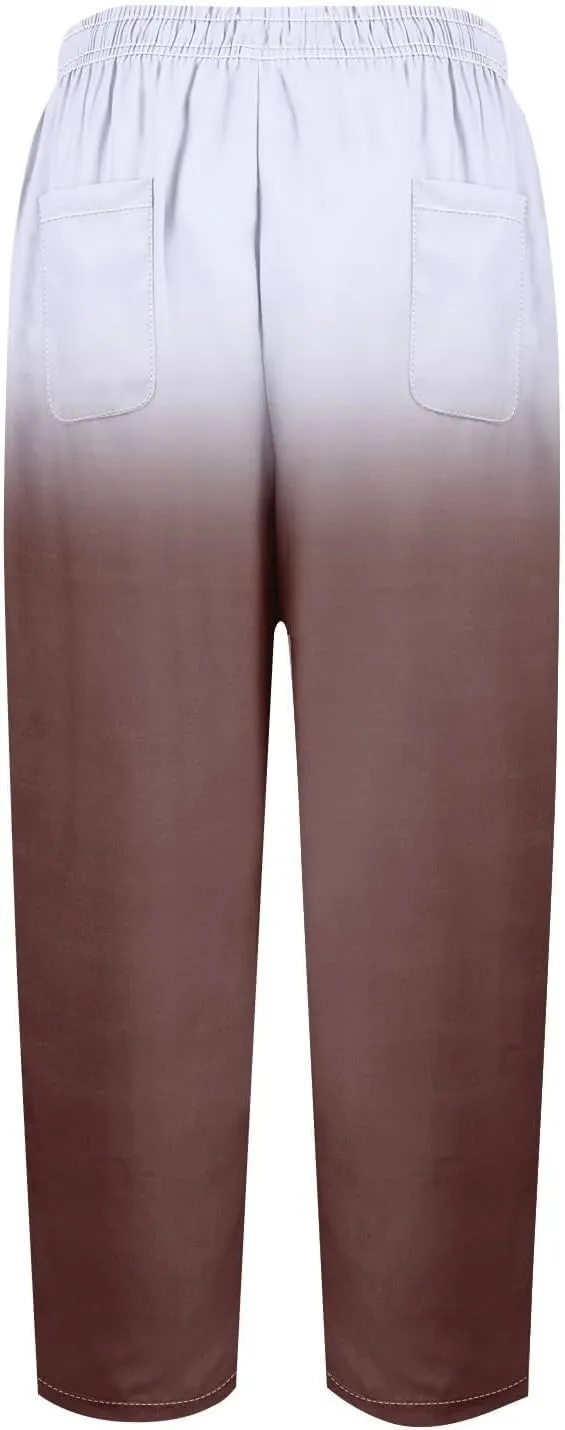LCMTWX Petite Linen Pants Waist Pants Drawstring Capri Pants with Pockets Wide Leg Cropped Pants for Women Linen Pant