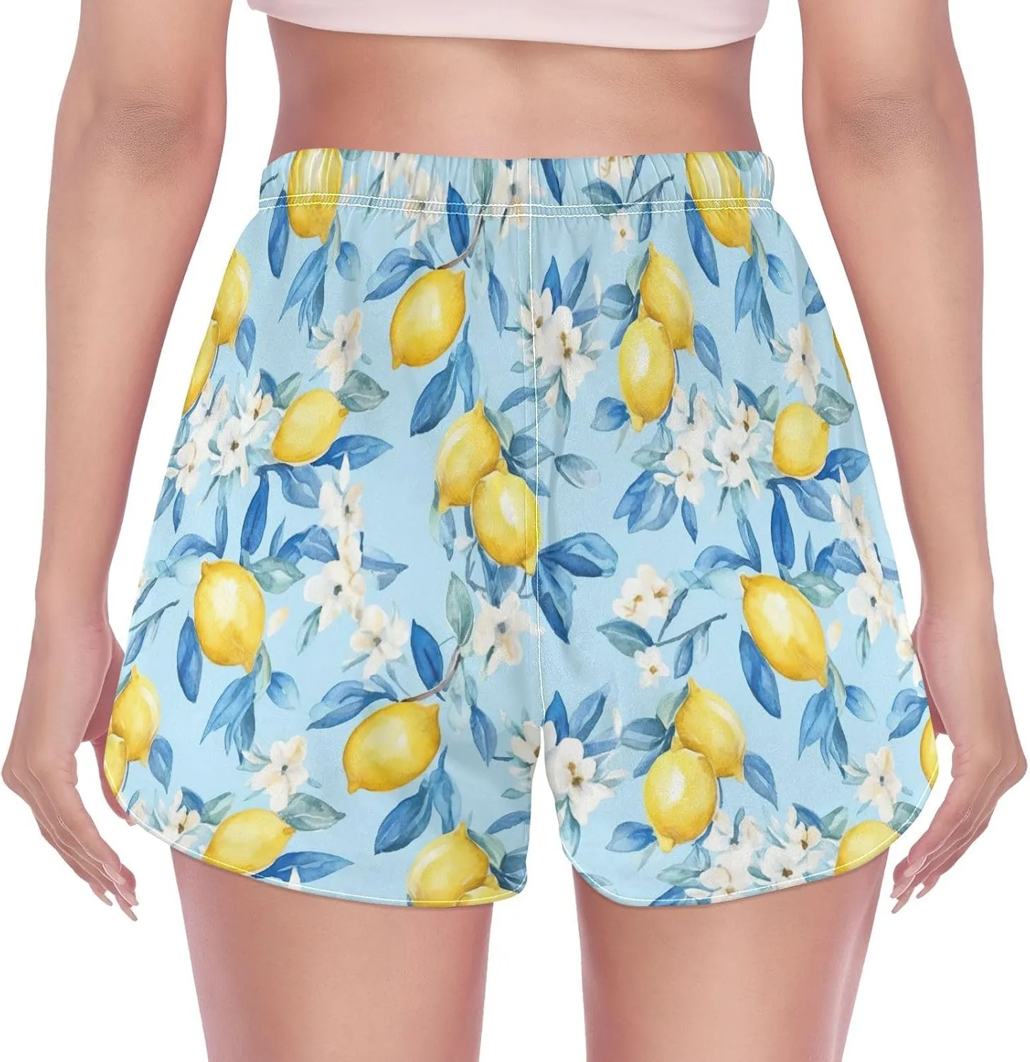 Lemons Flowers Blue Women's Athletic Shorts Quick Dry Board Shorts Women Shorts