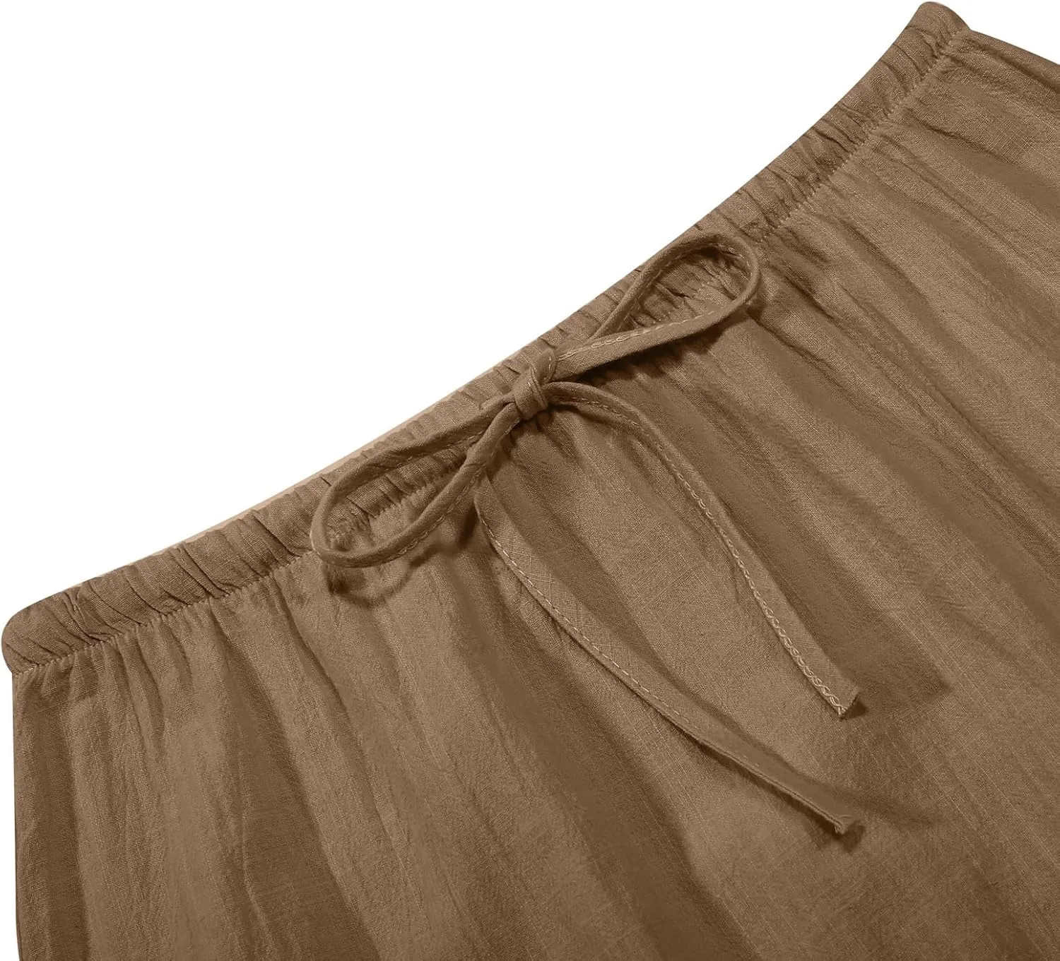 Linen Flared Maxi Skirts for Women 2025 Summer Trendy Elastic Waist Drawstring Long Flowy Pencil Skirt