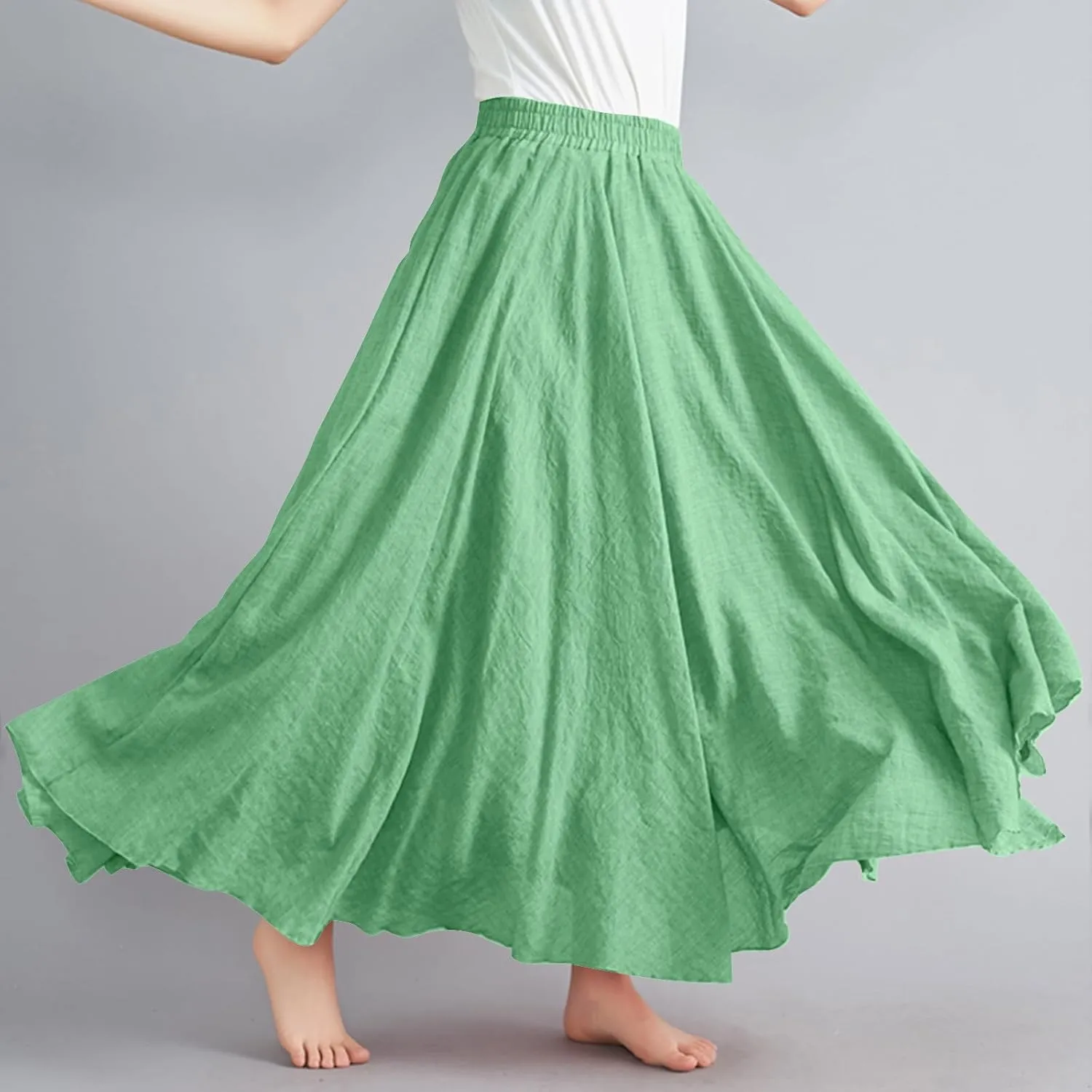 Linen Skirts Women Elastic Waist Boho Skirt Summer Beach Skirts Flowy Vacation Skirts Casual Maxi Skirts A Line Skirt