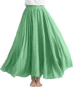Linen Skirts Women Elastic Waist Boho Skirt Summer Beach Skirts Flowy Vacation Skirts Casual Maxi Skirts A Line Skirt