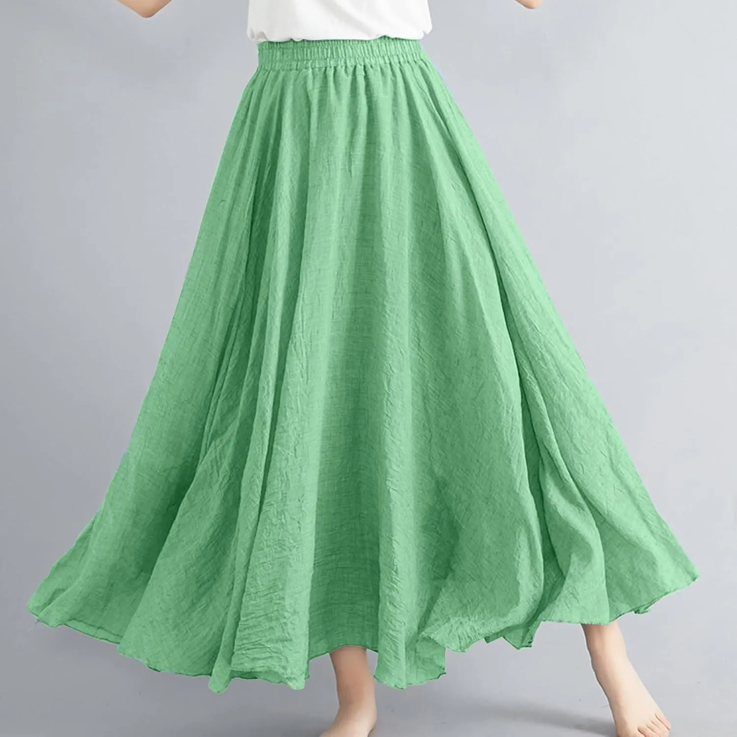 Linen Skirts Women Elastic Waist Boho Skirt Summer Beach Skirts Flowy Vacation Skirts Casual Maxi Skirts A Line Skirt