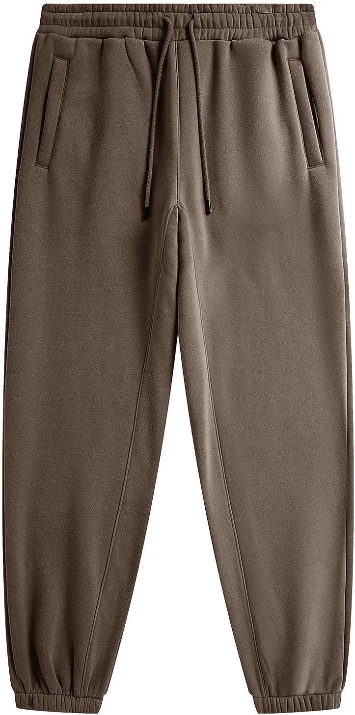 Lmdudan Cotton Fleece Lined Sweatpants for Men High Waisted Warm Casual Lounge Jogger Pants Tapered Trousers with Pockets