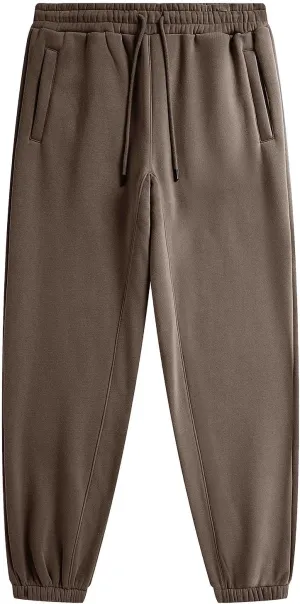 Lmdudan Cotton Fleece Lined Sweatpants for Men High Waisted Warm Casual Lounge Jogger Pants Tapered Trousers with Pockets