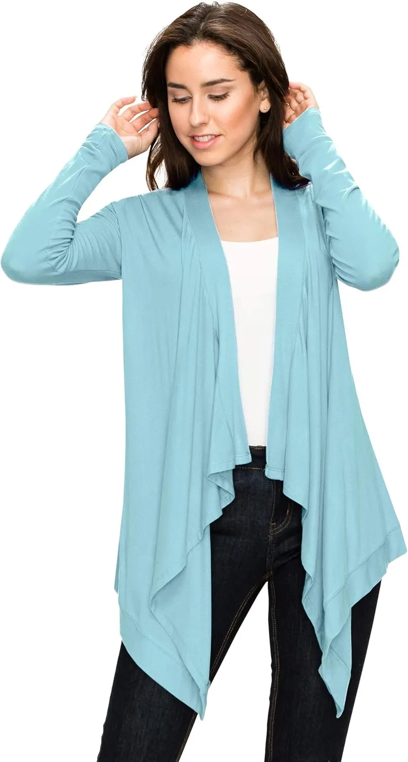 Lock and Love Women's Draped Front Open Asymmetrical Cardigan - Casual Long Sleeve Lightweight Duster