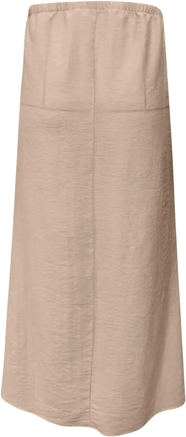 Long Skirts for Women Boho Linen Skirts Drawstring Waist Casual Summer Skirts Flare Maxi Skirts for Beach Vacation