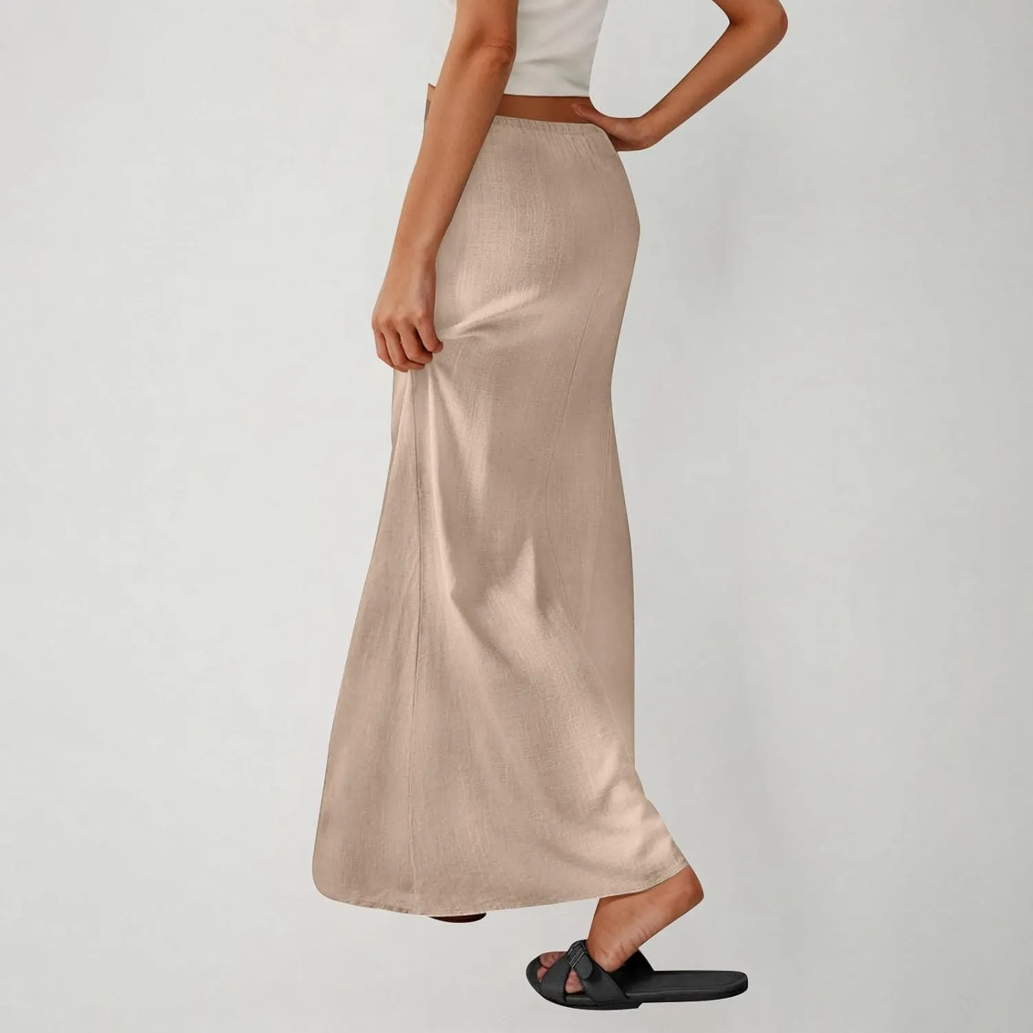 Long Skirts for Women Boho Vacation Flowy Maxi Skirt Lightweight Drawstring Low Rise Ankle Length Slim A Line Skirt